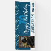 70e verjaardag Foto met Confetti Blue Spandoek (Verticaal)