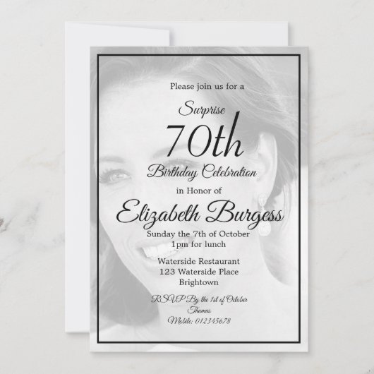 70e verjaardag Foto Monogram Elegant Birthday Kaart (Voorkant)