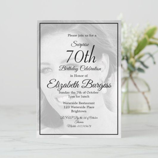 70e verjaardag Foto Monogram Elegant Birthday Kaart (Staand voorkant)