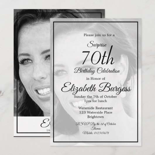 70e verjaardag Foto Monogram Elegant Birthday Kaart (Voorkant / Achterkant)