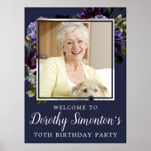 70e Verjaardag Foto Moody Paarse Bloemen Welkom Poster