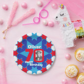 70e verjaardag foto naam blauw sterrenpapier bord (Feest)