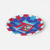 70e verjaardag foto naam blauw sterrenpapier bord (Gekanteld)