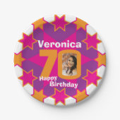 70e verjaardag foto naam roze sterrenpapier bord (Voorkant)