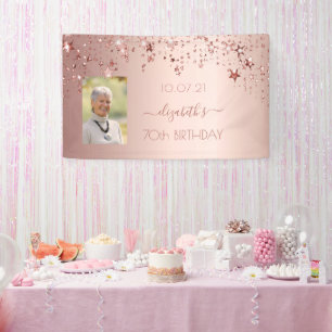 70e verjaardag foto roos gouden roze glittersterre spandoek