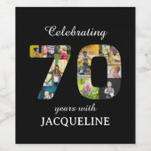 70e verjaardag foto template zwart wijn etiket (Enkel label)