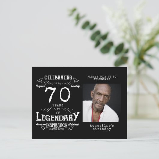 70e verjaardag Foto van Black  Birthday Invites Briefkaart (Staand voorkant)