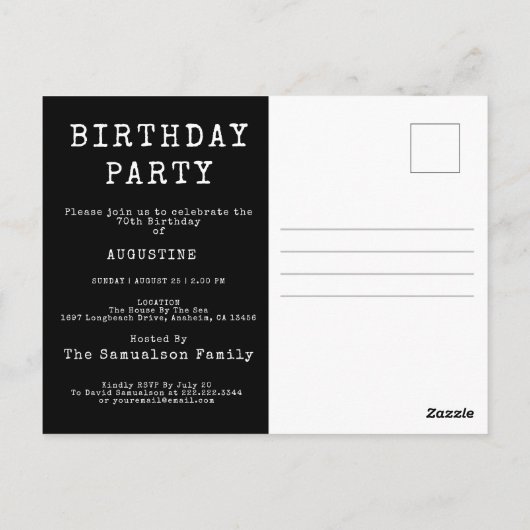 70e verjaardag Foto van Black  Birthday Invites Briefkaart (Achterkant)