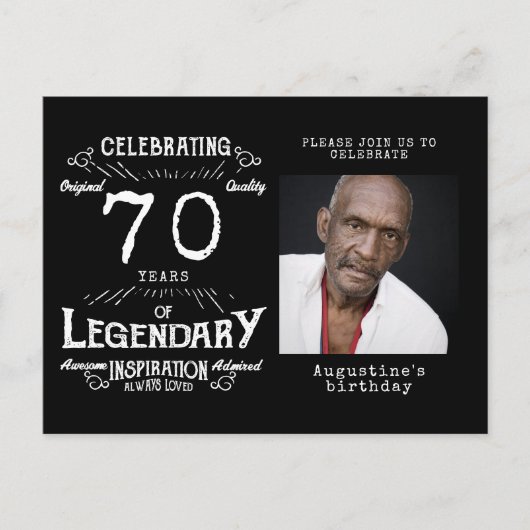 70e verjaardag Foto van Black  Birthday Invites Briefkaart (Voorkant)