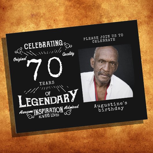 70e verjaardag Foto van Black  Birthday Invites Briefkaart