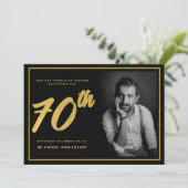 70e verjaardag foto zwart goud elegant kaart (Staand voorkant)