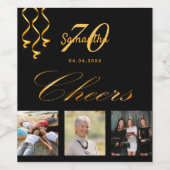 70e verjaardag foto zwart goud juichen script wijn etiket (Enkel label)