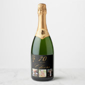 70e verjaardag foto zwart goud juichen sparkling wijnetiket (Voorkant)
