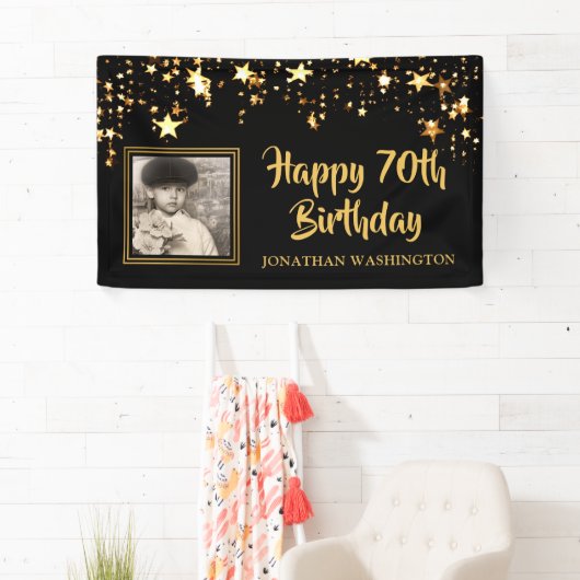 70e verjaardag foto zwart gouden sterren gepersona spandoek (Insitu)