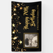 70e verjaardag foto zwart gouden sterren gepersona spandoek (Verticaal)