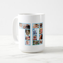 70e verjaardag Fotocollage Blauw  Koffiemok