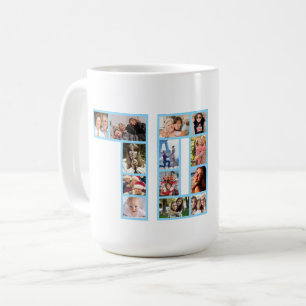 70e verjaardag Fotocollage Blauw Koffiemok