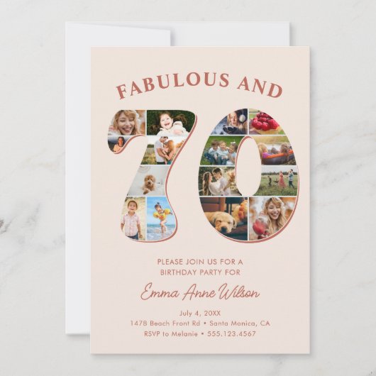 70e verjaardag fotocollage Elegant en tijdloos Kaart (Voorkant)