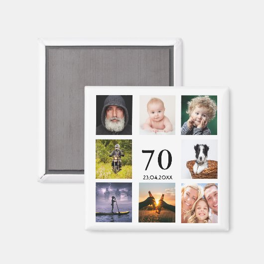 70e verjaardag fotocollage man magneet (Voorkant / Achterkant)