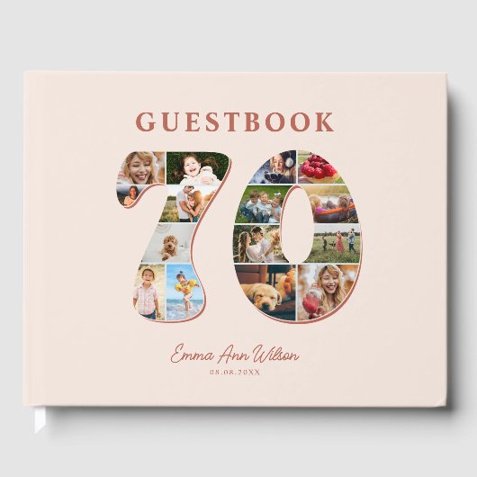 70e verjaardag Fotocollage Milestone Gastenboek (Voorkant)