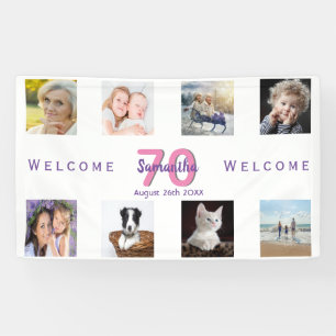 70e verjaardag fotocollage vrouw wit spandoek
