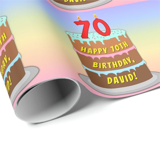 70e verjaardag: Fun Cake and Candles + Custom Name Cadeaupapier (Rol Hoek)