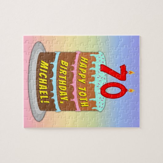 70e verjaardag: Fun Cake and Candles + Custom Name Legpuzzel (Horizontaal)