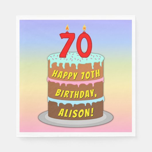 70e verjaardag: Fun Cake and Candles + Custom Name Servet (Voorkant)