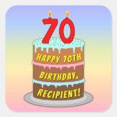 70e verjaardag: Fun Cake and Candles + Custom Name Vierkante Sticker (Voorkant)