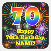 70e verjaardag: Fun Fireworks Kijk, regenboog # 70 Vierkante Sticker (Voorkant)