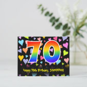 70e verjaardag: Fun Hearts-patroon, Regenboog 70 Briefkaart (Staand voorkant)