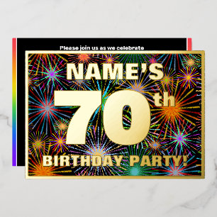 70e verjaardag — Fun, kleurrijke Fireworks look Folie Uitnodiging