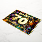 70e verjaardag — Fun, kleurrijke Fireworks look Folie Uitnodiging (Gedraaid)