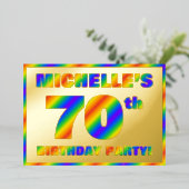 70e verjaardag - Fun, regenboogspectrum "70" Folie Uitnodiging (Staand Voorkant)