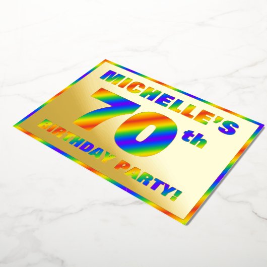 70e verjaardag - Fun, regenboogspectrum "70" Folie Uitnodiging (Gedraaid)