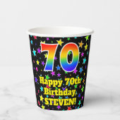 70e verjaardag: Fun Stars Pattern en Rainbow 70 Papieren Bekers (Achterkant)