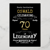 70e verjaardag Geboren Legendary Zwart Goud Retro Folie Uitnodiging (Voorkant)