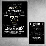 70e verjaardag Geboren Legendary Zwart Goud Retro Folie Uitnodiging<br><div class="desc">Voor degenen die hun 70e verjaardag vieren hebben we de ideale verjaardagsfeestuitnodiging met een gevoel. De zwarte achtergrond met een gouden folie typografie. Het ontwerp is eenvoudig en toch elegant met een retro gevoel. Pas de tekst van deze verjaardagsuitnodiging eenvoudig aan met behulp van de meegeleverde sjabloon. Onderdeel van een...</div>