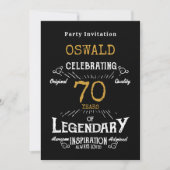 70e verjaardag Geboren Legendary Zwart Goud Retro Kaart (Voorkant)