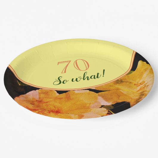 70e verjaardag Geel Rose Inspirerend Bloemen Papieren Bordje (Gekanteld)
