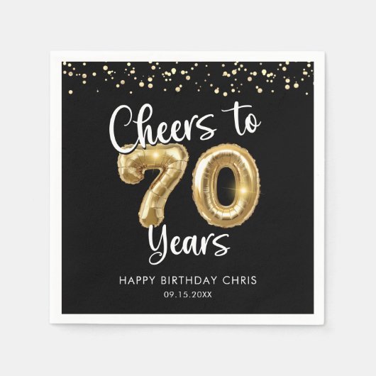 70e verjaardag gejuich voor 70 jaar zwart goud servet (Voorkant)