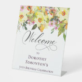 70e verjaardag Gele Daffodil Wildflower Welkom Reclamebord Met Voetstuk (Voorkant)