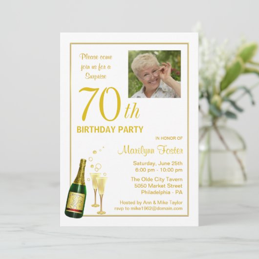 70e verjaardag - Gepersonaliseerd fotouitnodiginge Kaart (Staand voorkant)