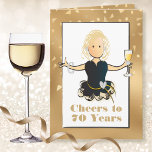 70e Verjaardag Glamoureuze Sparkle Vrouw Cartoon Kaart<br><div class="desc">Vier die speciale 70ste (of enige leeftijd) verjaardag van iemand met een champagnetoast! Deze stijlvolle en glamoureuze kaart zal een glimlach op haar gezicht toveren. De binnenboodschap laat haar weten dat je haar "veel meer" wenst</div>