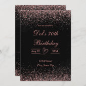 70e verjaardag - Glitter Confetti | Roze Kaart (Voorkant / Achterkant)