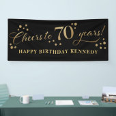 70e verjaardag Glitter Zwart en Goud Spandoek (Beurs)