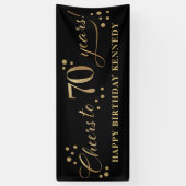 70e verjaardag Glitter Zwart en Goud Spandoek (Verticaal)