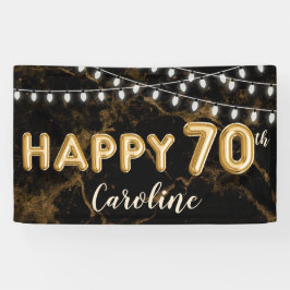 70e verjaardag Gold & Black Balloon Lights Spandoek