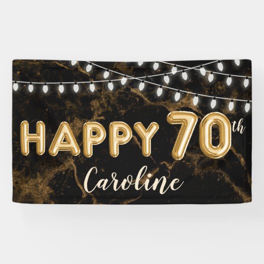 70e verjaardag Gold & Black Balloon Lights Spandoek (Horizontaal)