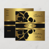 70e verjaardag Gold Black Floral Invite Kaart (Voorkant / Achterkant)